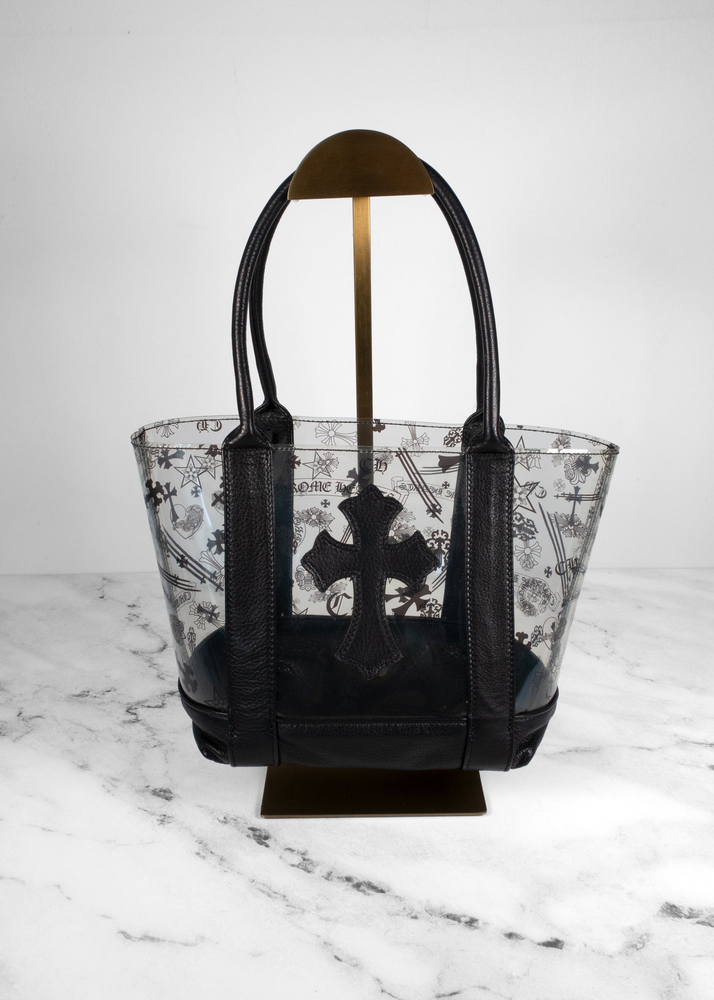 Chrome Hearts Black PVC Leather Cross Tote Bag