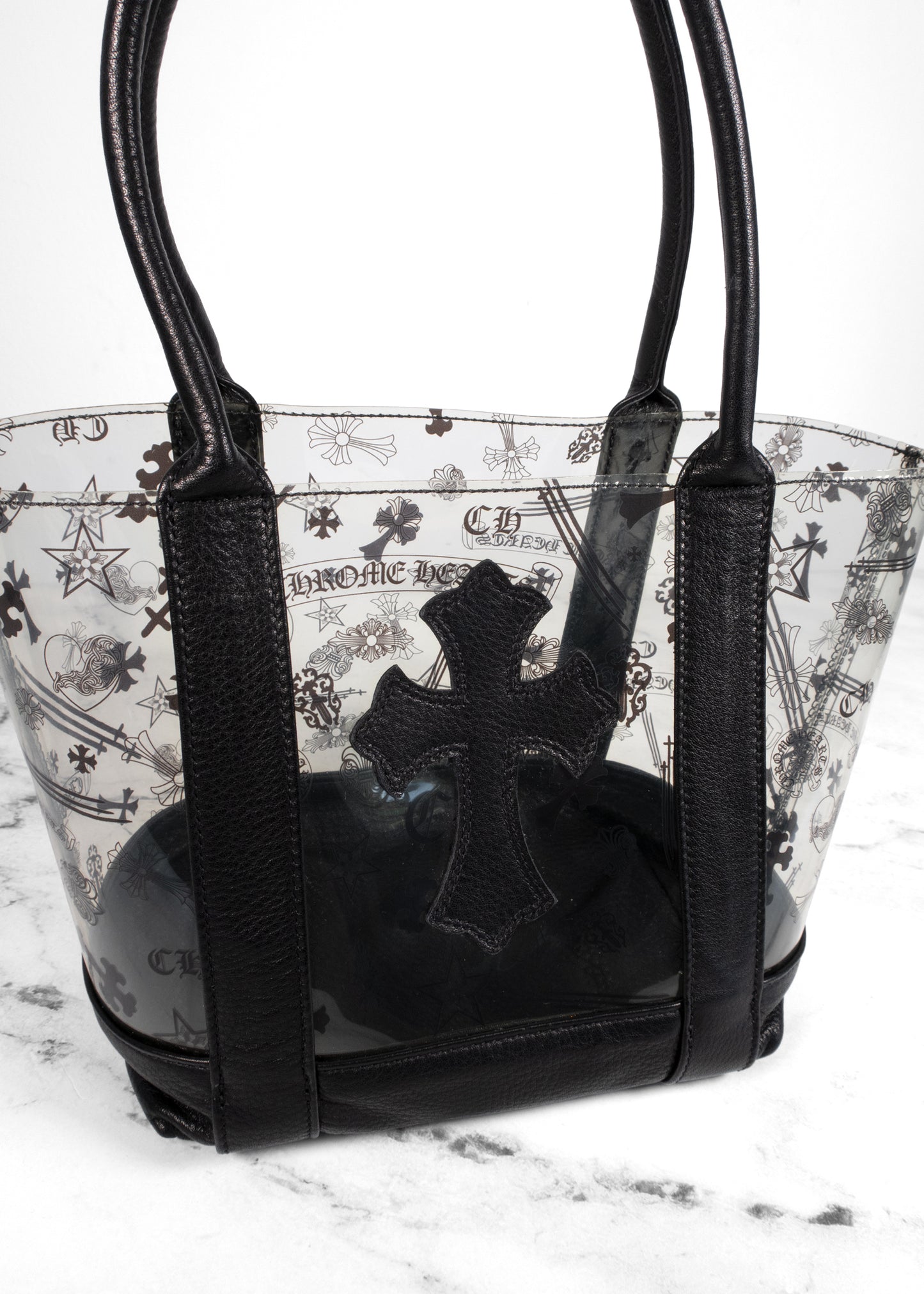 Chrome Hearts Black PVC Leather Cross Tote Bag