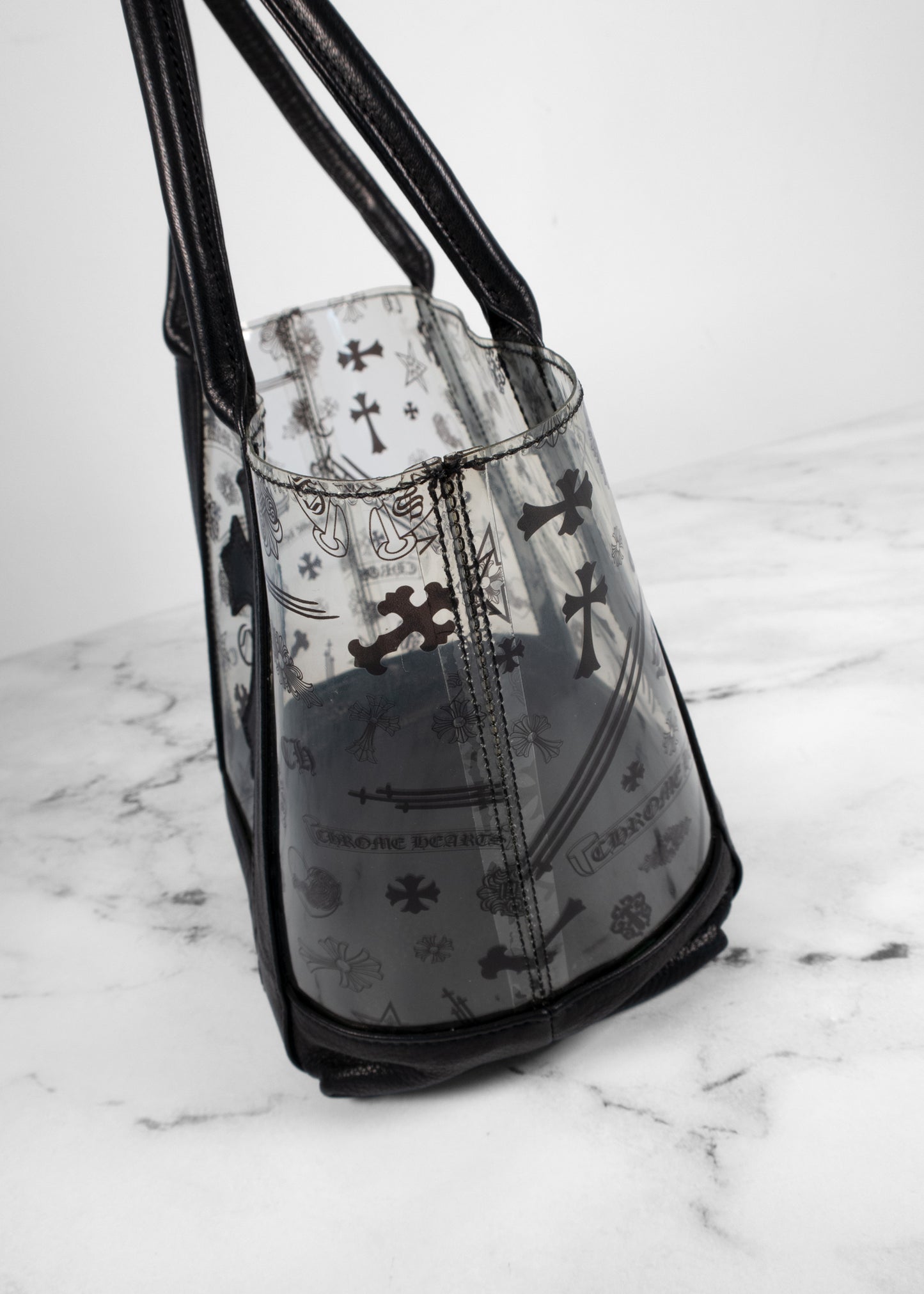 Chrome Hearts Black PVC Leather Cross Tote Bag