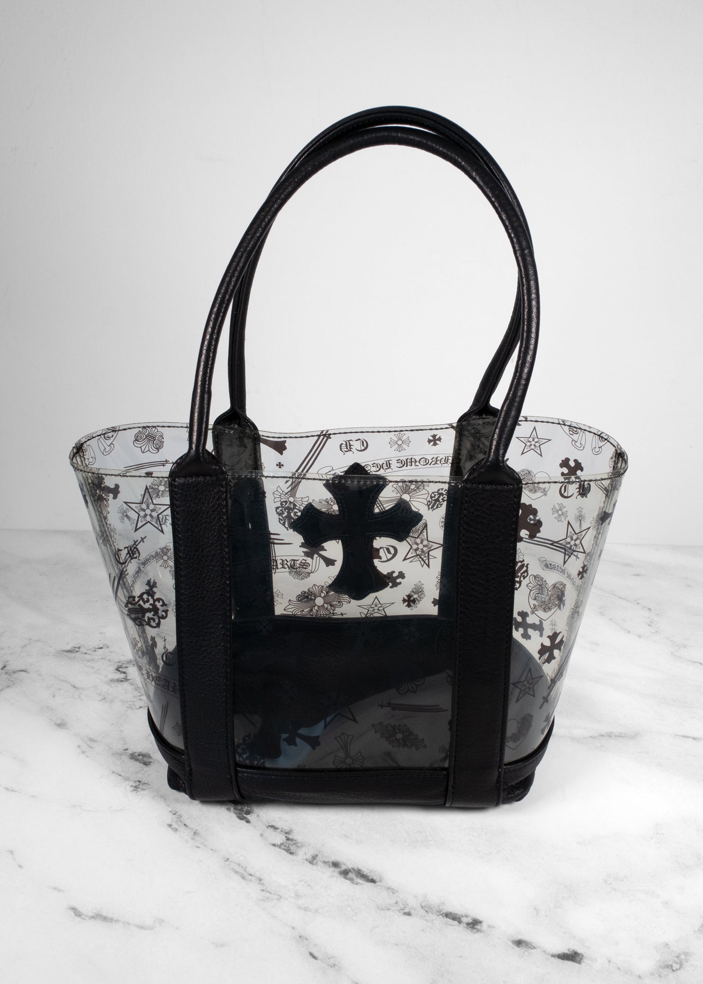 Chrome Hearts Black PVC Leather Cross Tote Bag