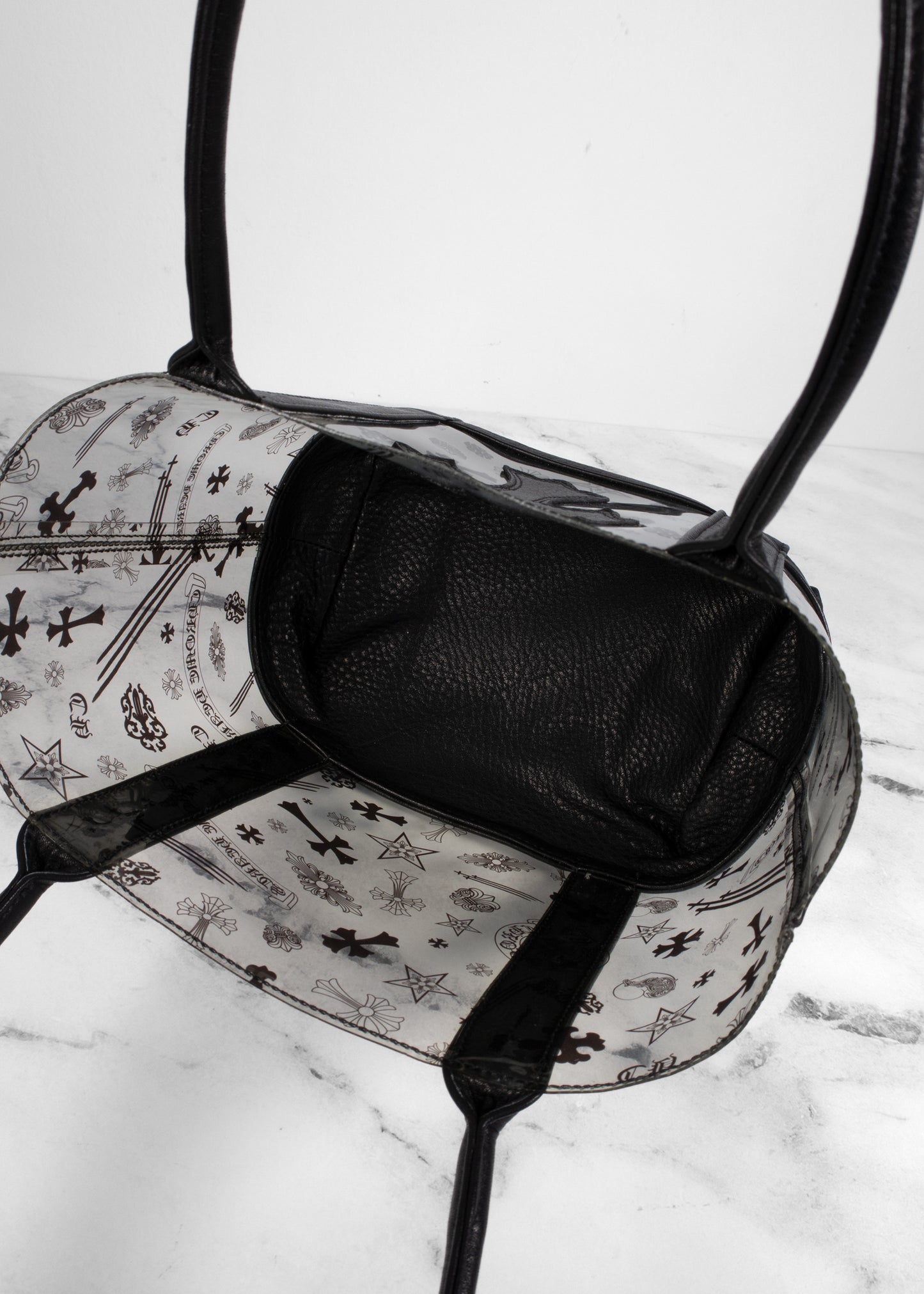 Chrome Hearts Black PVC Leather Cross Tote Bag