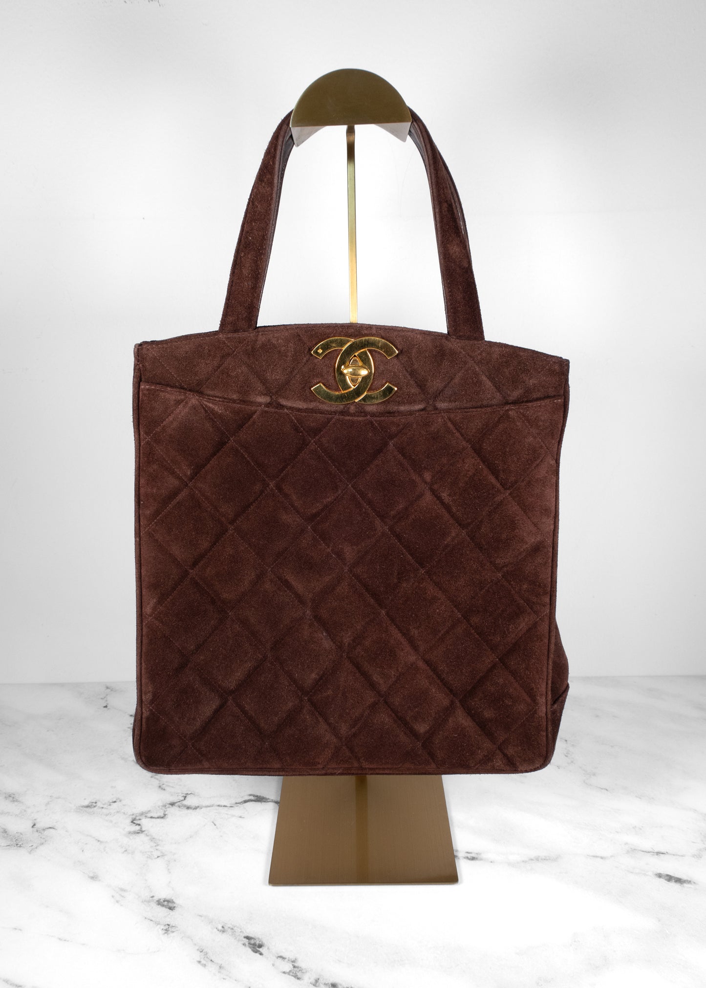 Chanel Brown Quilted Suede CC Bag