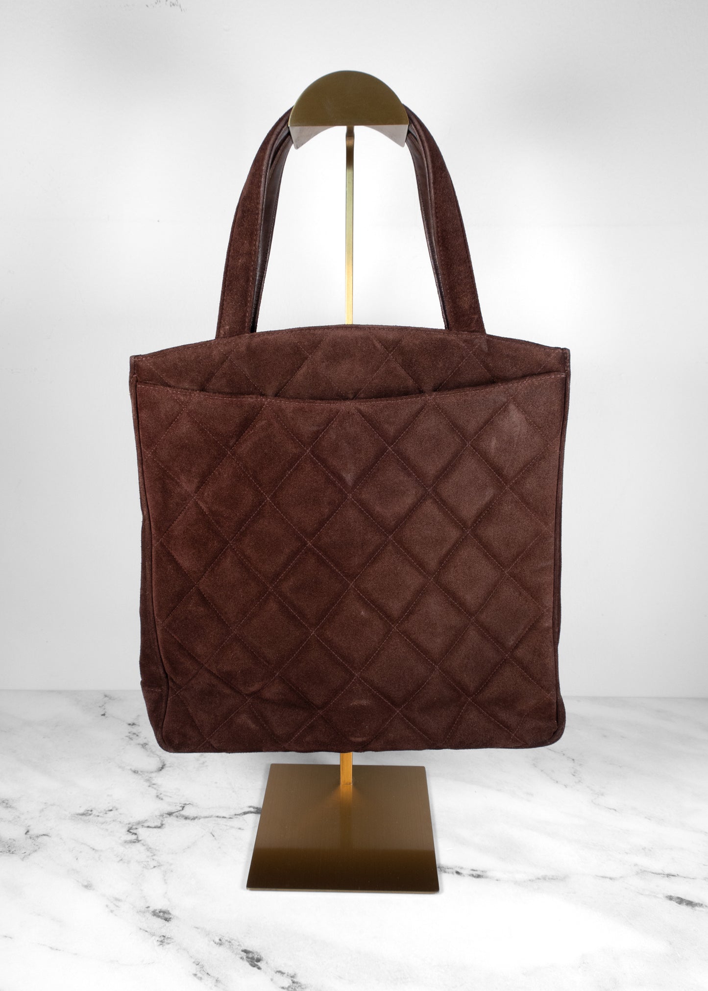 Chanel Brown Quilted Suede CC Bag