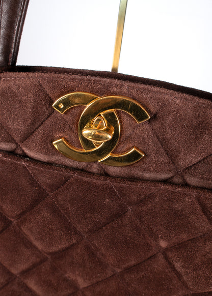 Chanel Brown Quilted Suede CC Bag