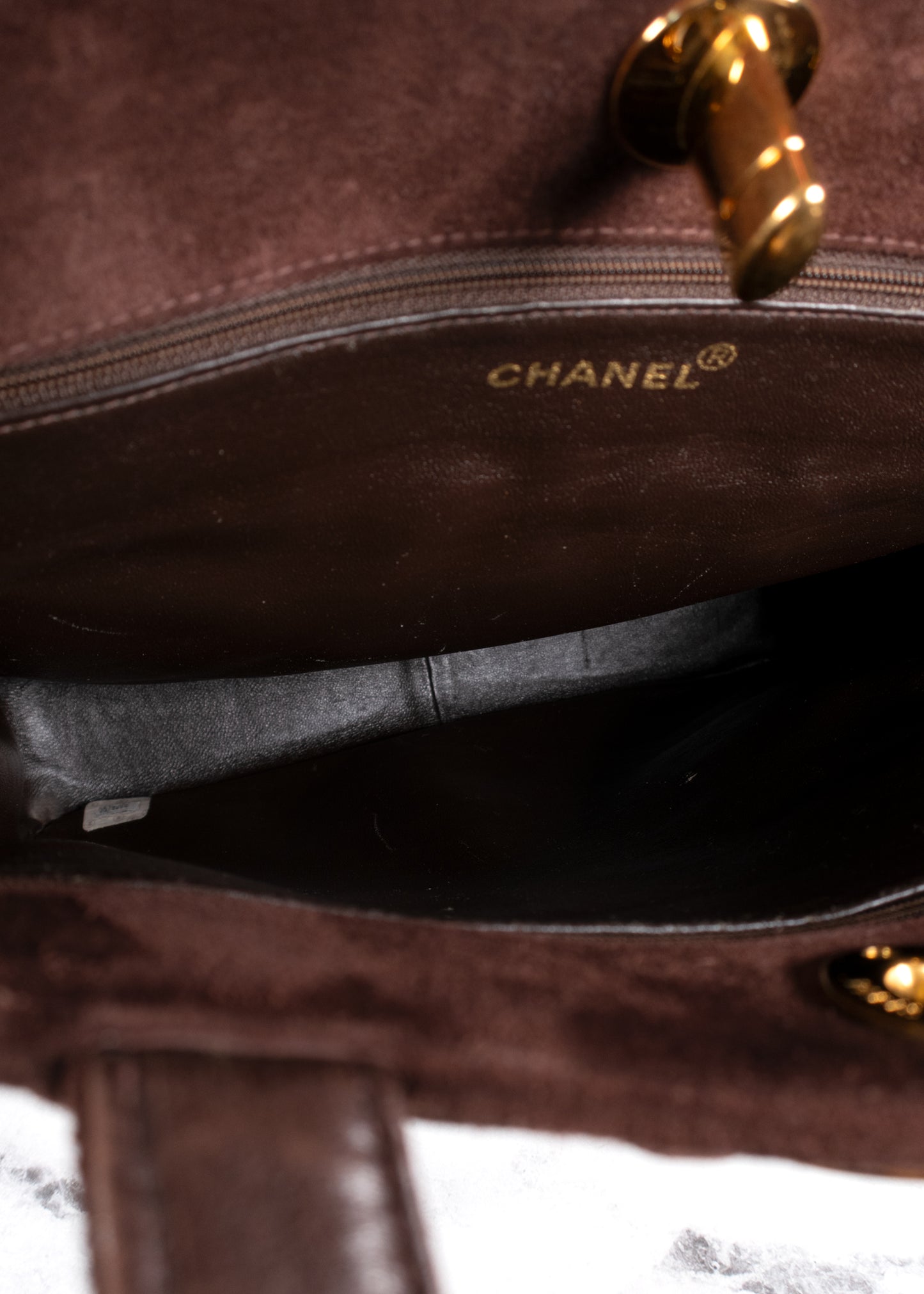 Chanel Brown Quilted Suede CC Bag