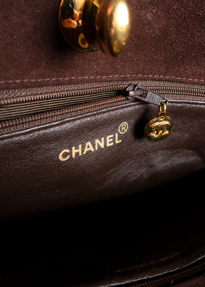 Chanel Brown Quilted Suede CC Bag