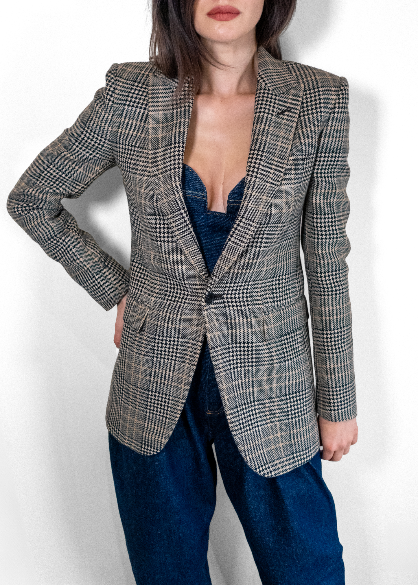 Saint Laurent Houndstooth Plaid Jacket