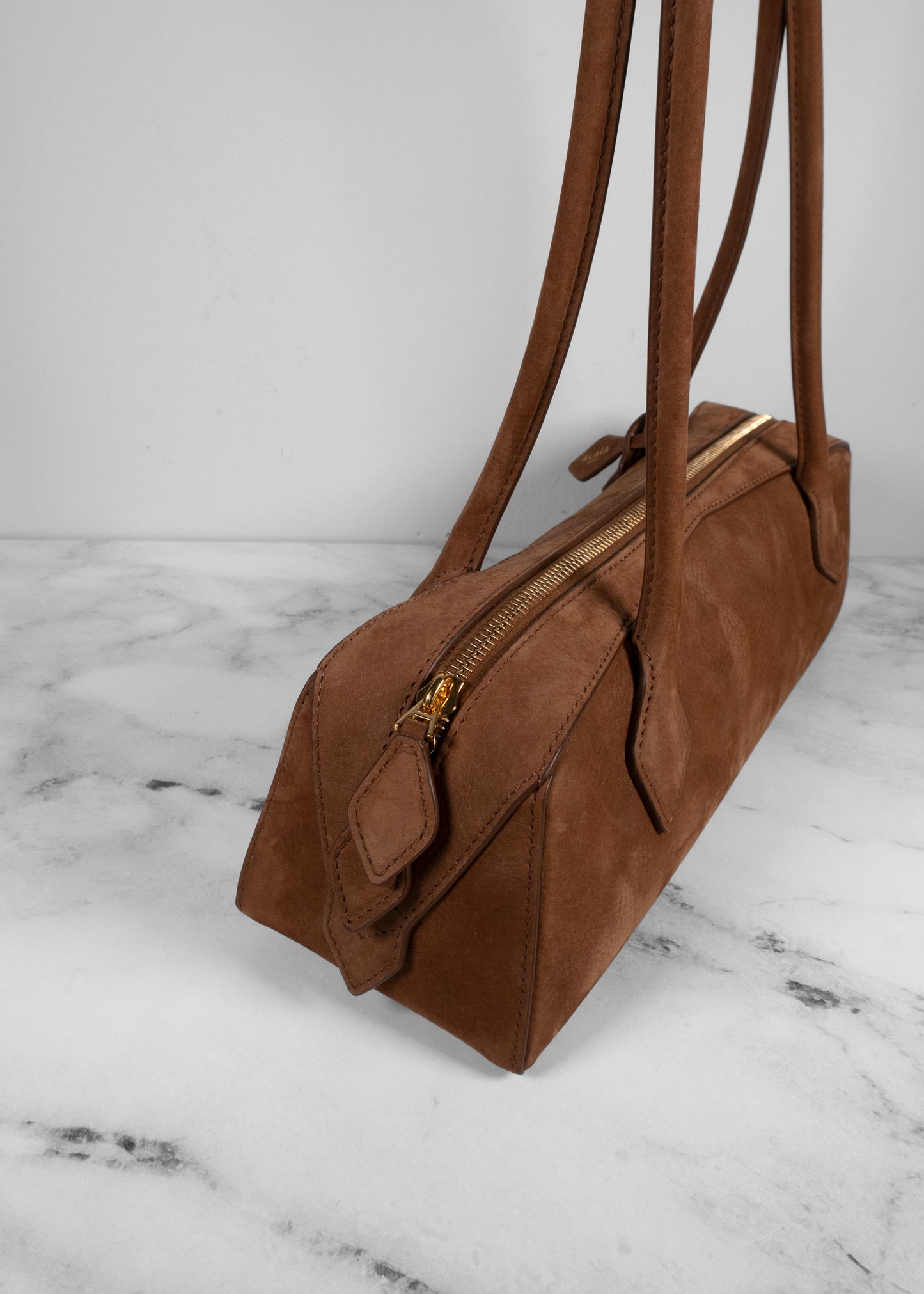 Alaia Le Teckel Medium Suede Shoulder Bag