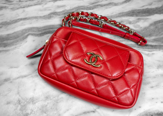 Chanel Mini Classic Coral Red Belt Bag