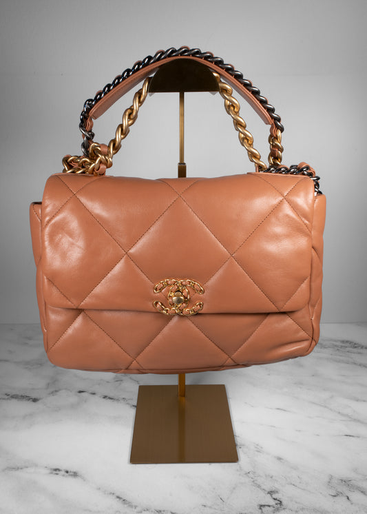 Chanel Lambskin Quilted Medium Chanel 19 Flap Brown
