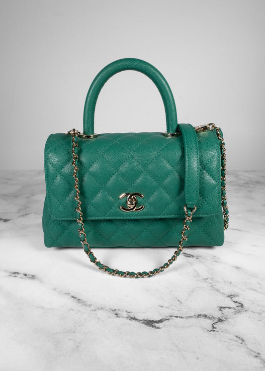 Chanel Caviar Quilted Medium Coco Handle Flap Green