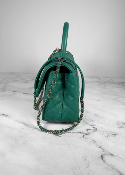 Chanel Caviar Quilted Medium Coco Handle Flap Green