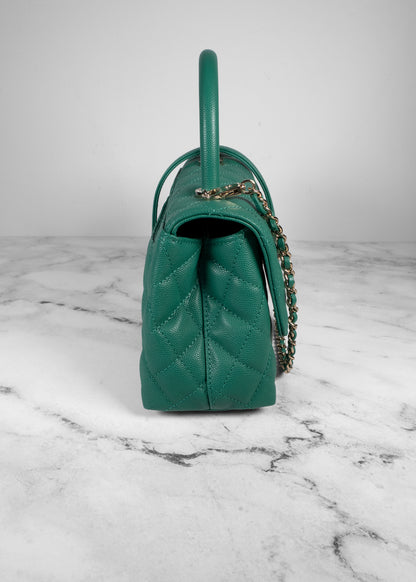 Chanel Caviar Quilted Medium Coco Handle Flap Green