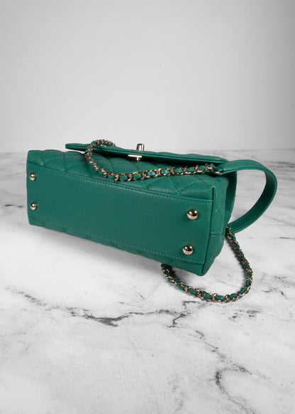 Chanel Caviar Quilted Medium Coco Handle Flap Green
