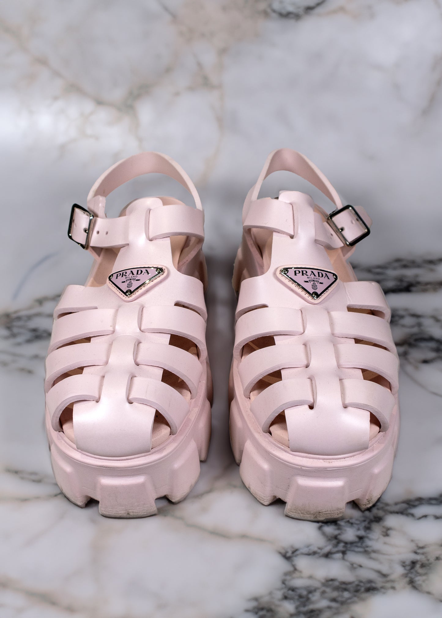 Prada Pink Rubber Gladiator Sandals