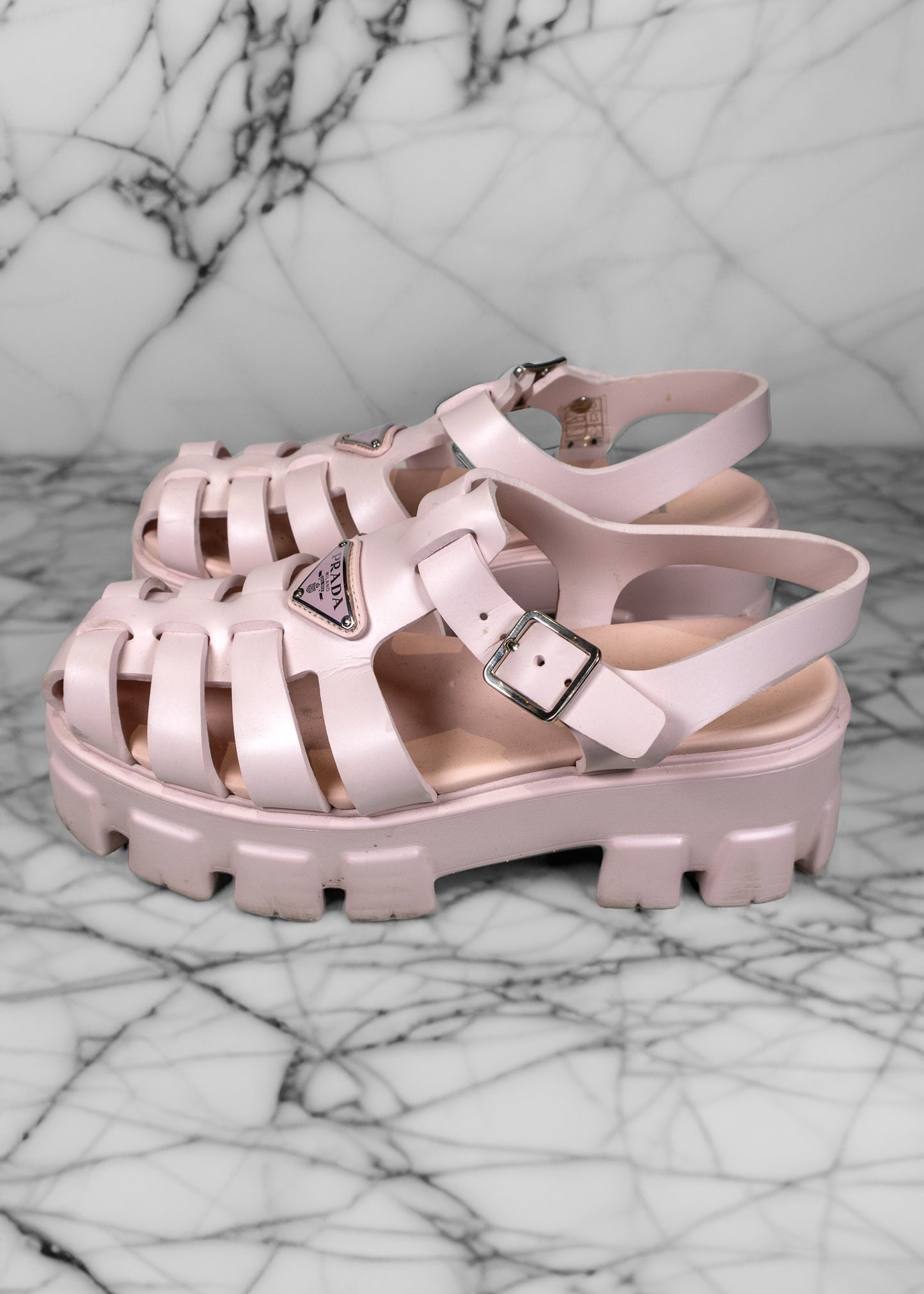 Prada Pink Rubber Gladiator Sandals