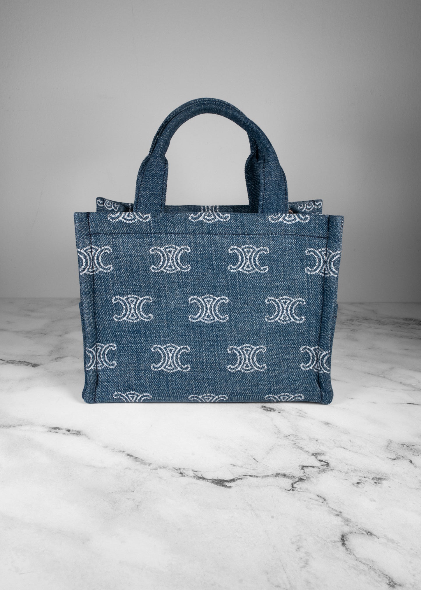 Celine Denim Calfskin Triomphe Print Handbag