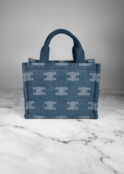 Celine Denim Calfskin Triomphe Print Handbag