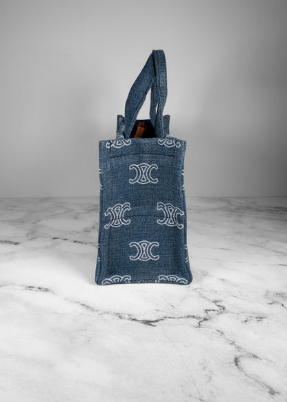 Celine Denim Calfskin Triomphe Print Handbag