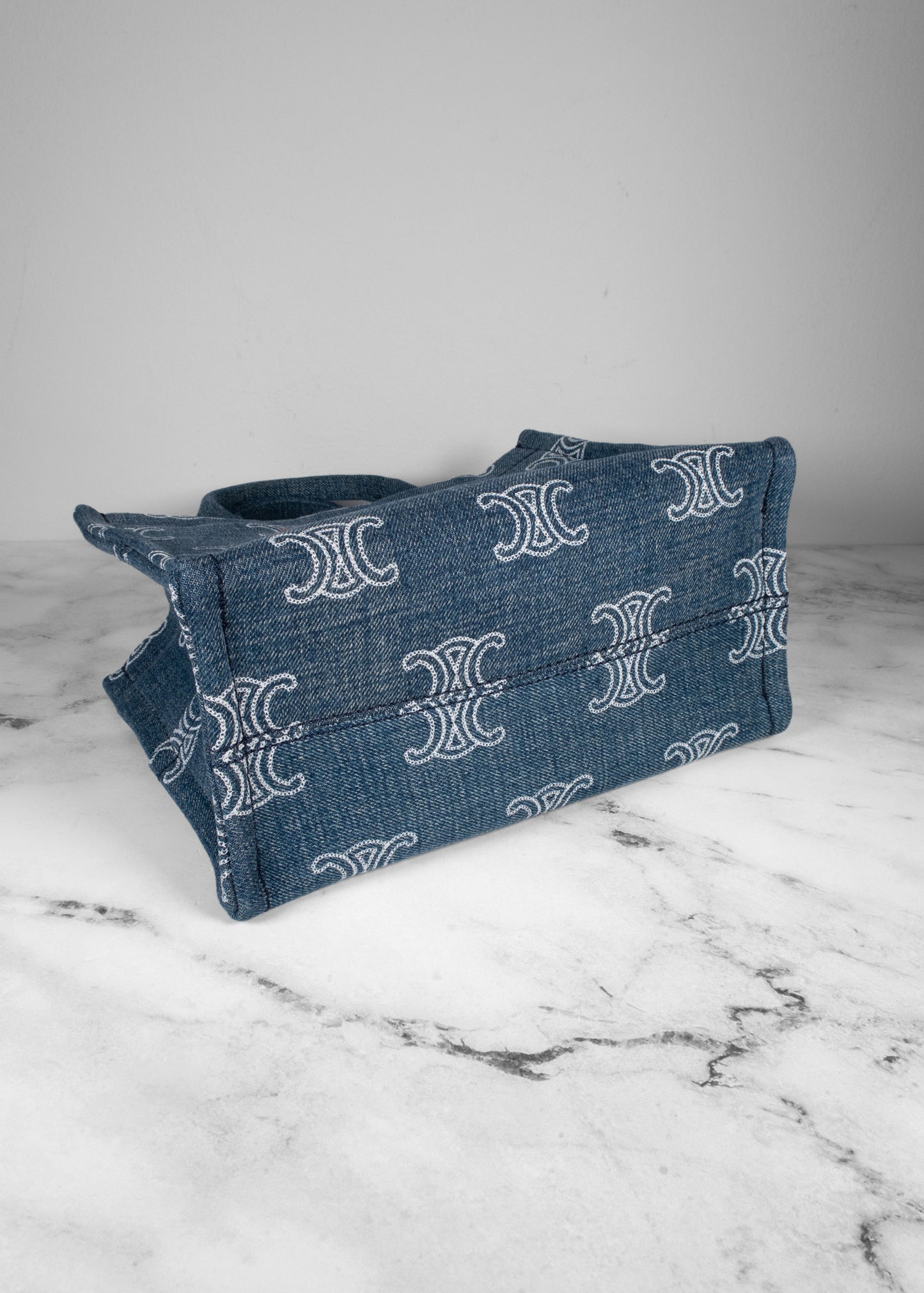 Celine Denim Calfskin Triomphe Print Handbag