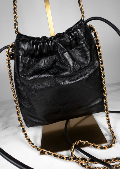 Chanel Shiny Crumpled Calfskin Quilted Pearl Mini Chanel 22 Black