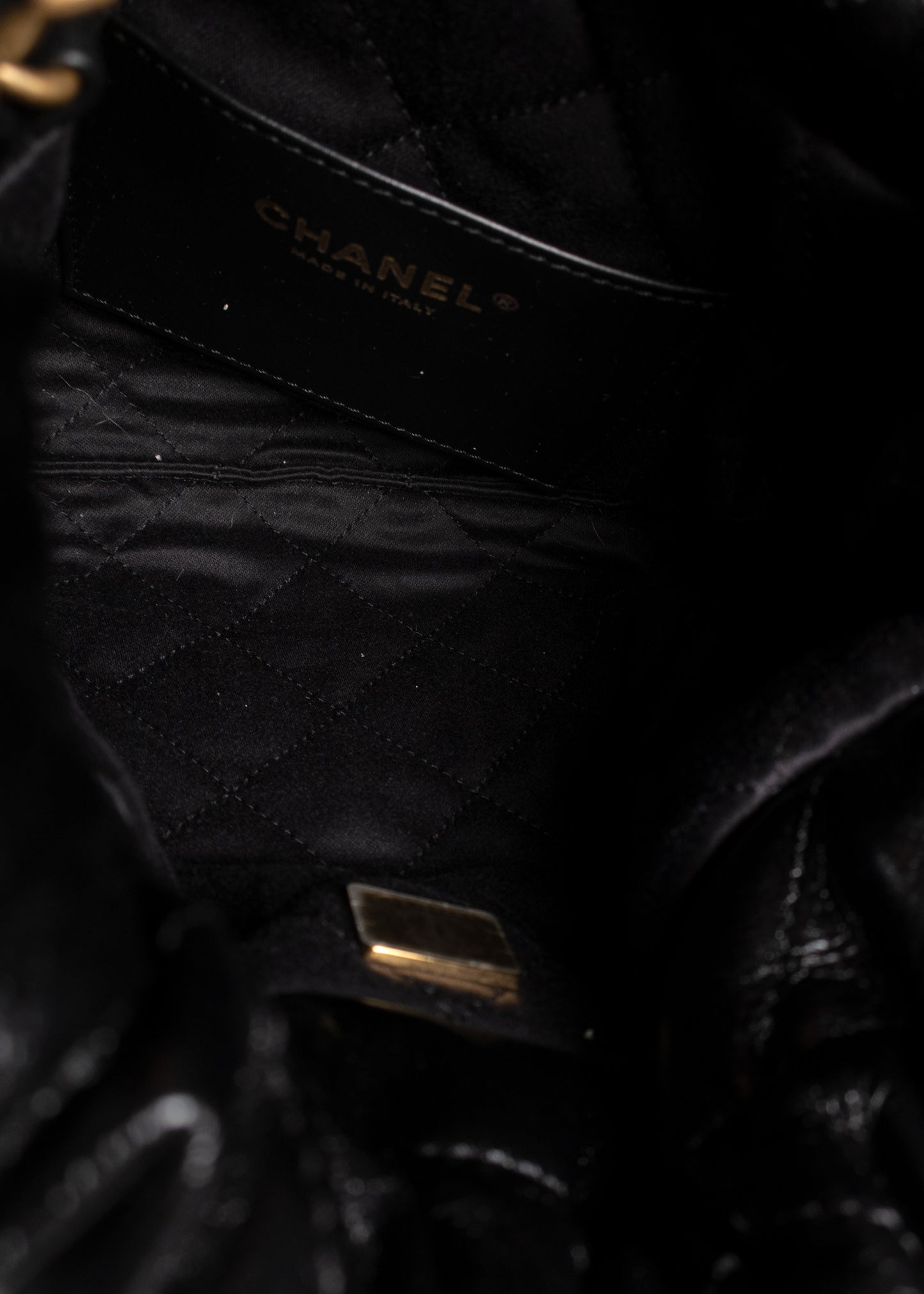 Chanel Shiny Crumpled Calfskin Quilted Pearl Mini Chanel 22 Black
