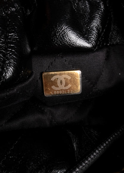 Chanel Shiny Crumpled Calfskin Quilted Pearl Mini Chanel 22 Black