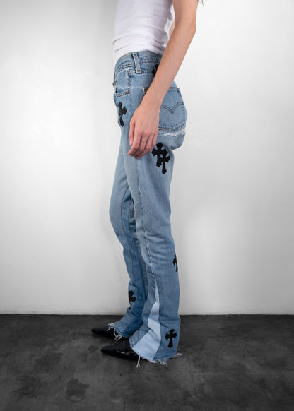 Chrome Hearts Maltese Cross Patchwork Wide Leg Jeans