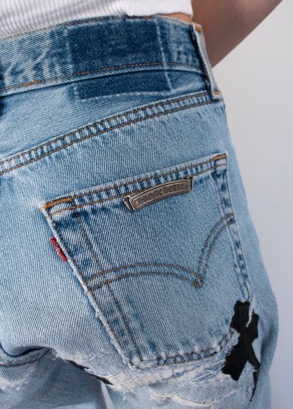 Chrome Hearts Maltese Cross Patchwork Wide Leg Jeans