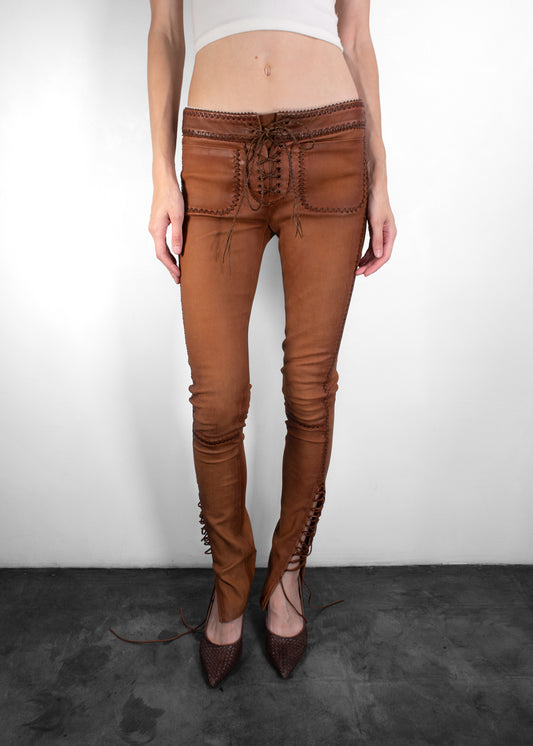Polo Ralph Lauren Lace-Up Stretch-Leather Pant