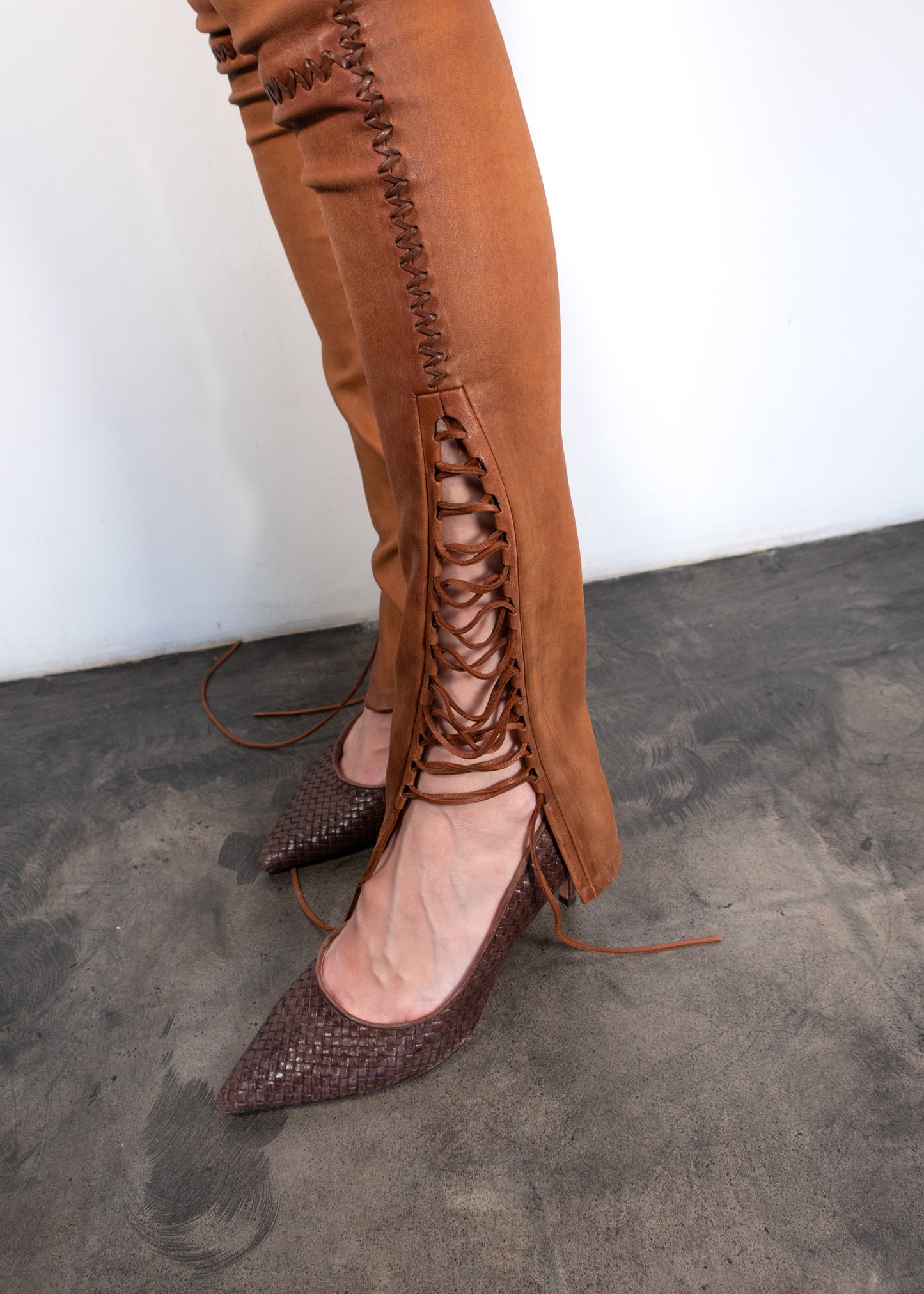Polo Ralph Lauren Lace-Up Stretch-Leather Pant
