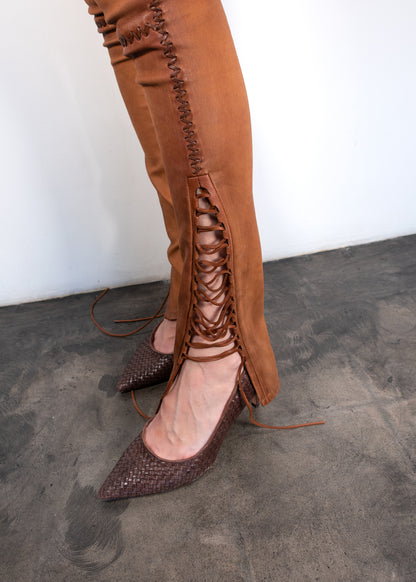 Polo Ralph Lauren Lace-Up Stretch-Leather Pant