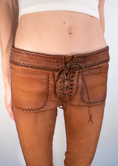 Polo Ralph Lauren Lace-Up Stretch-Leather Pant