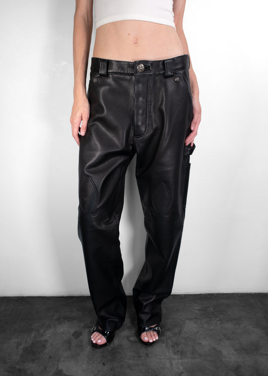 Chrome Hearts Patch Black Leather Jeans