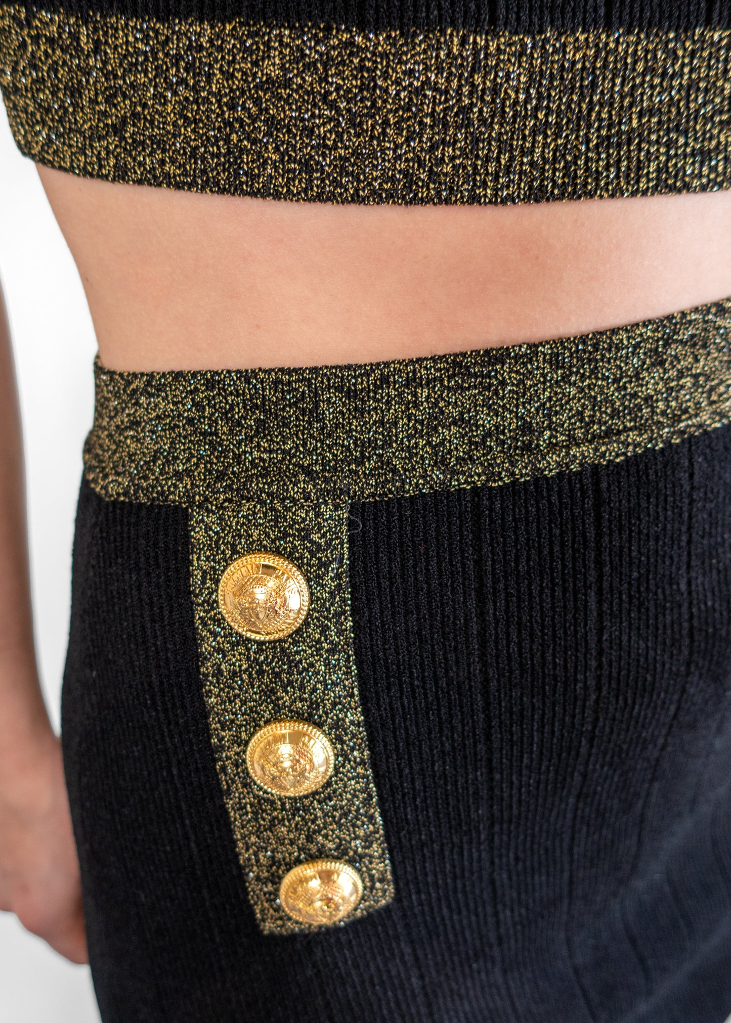 Balmain Gold-trimmed Knit Crop Set