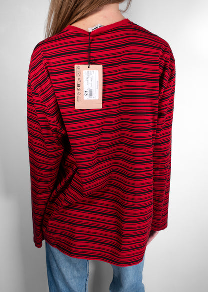 Miu Miu Red/black Long-sleeved Cotton Jersey T-shirt