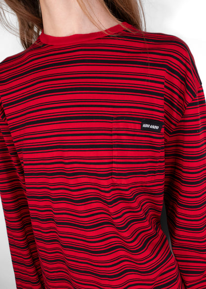 Miu Miu Red/black Long-sleeved Cotton Jersey T-shirt