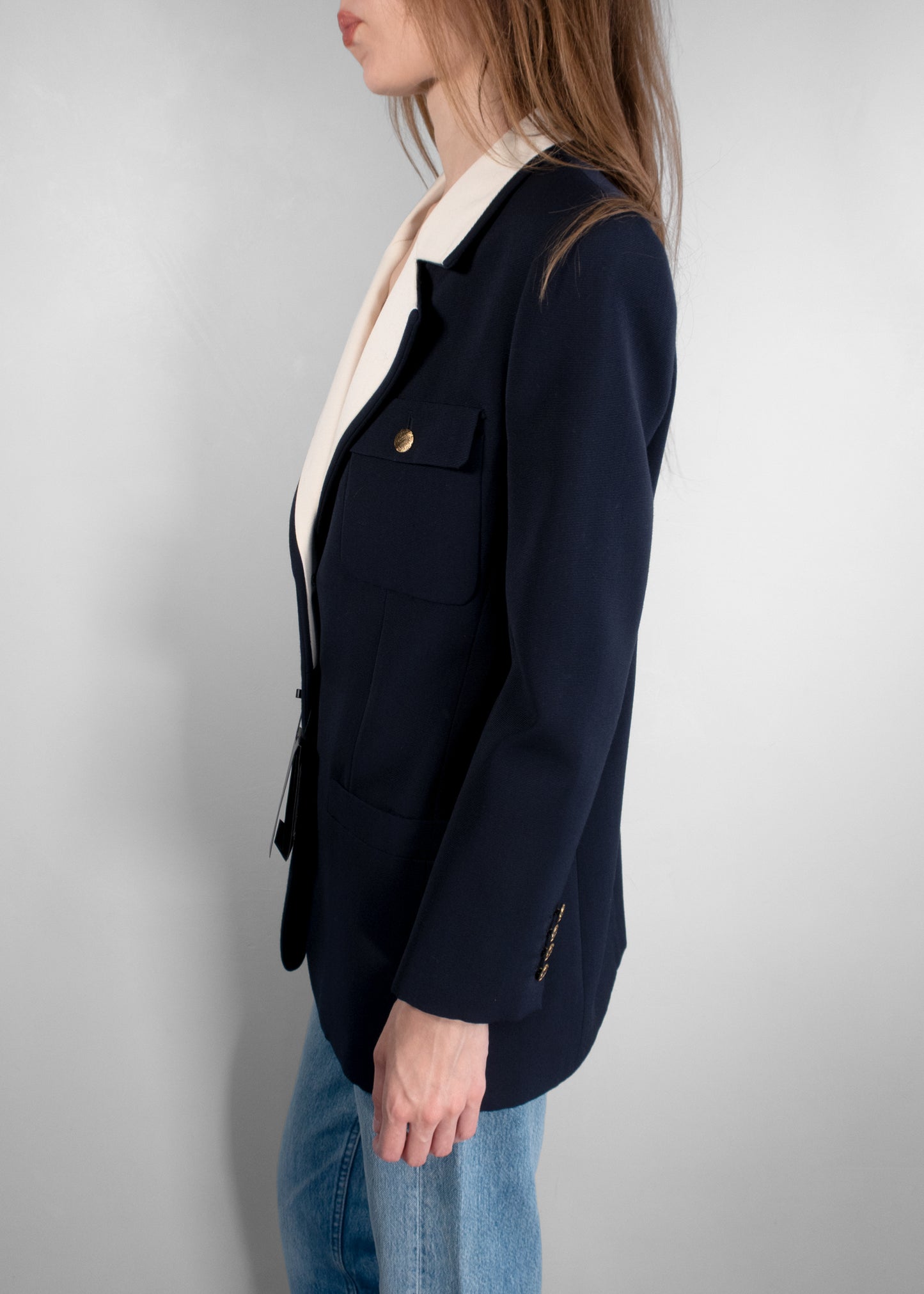 Saint Laurent Bi-Color Tailored Wool Jacket in Marine