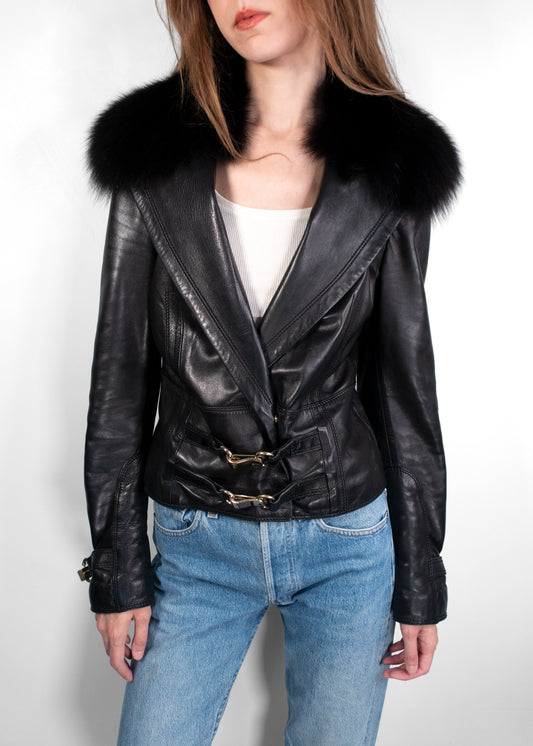Gucci Black Fur Collar Jacket