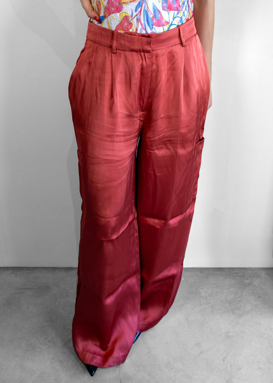 Loulou Studio Satin Cherry Cargo Trousers