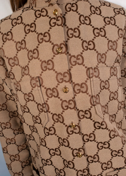 Gucci Maxi GG Canvas Shirt in Camel and Ebony