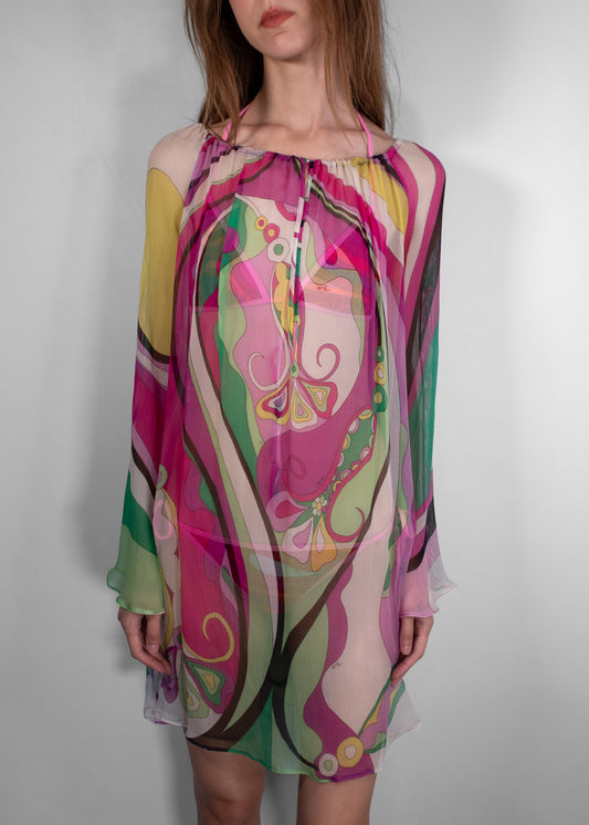 Emilio Pucci Multicolour Sheer Geometric Dress
