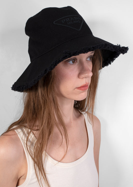 Prada Raw-Edge Cotton Bucket Hat