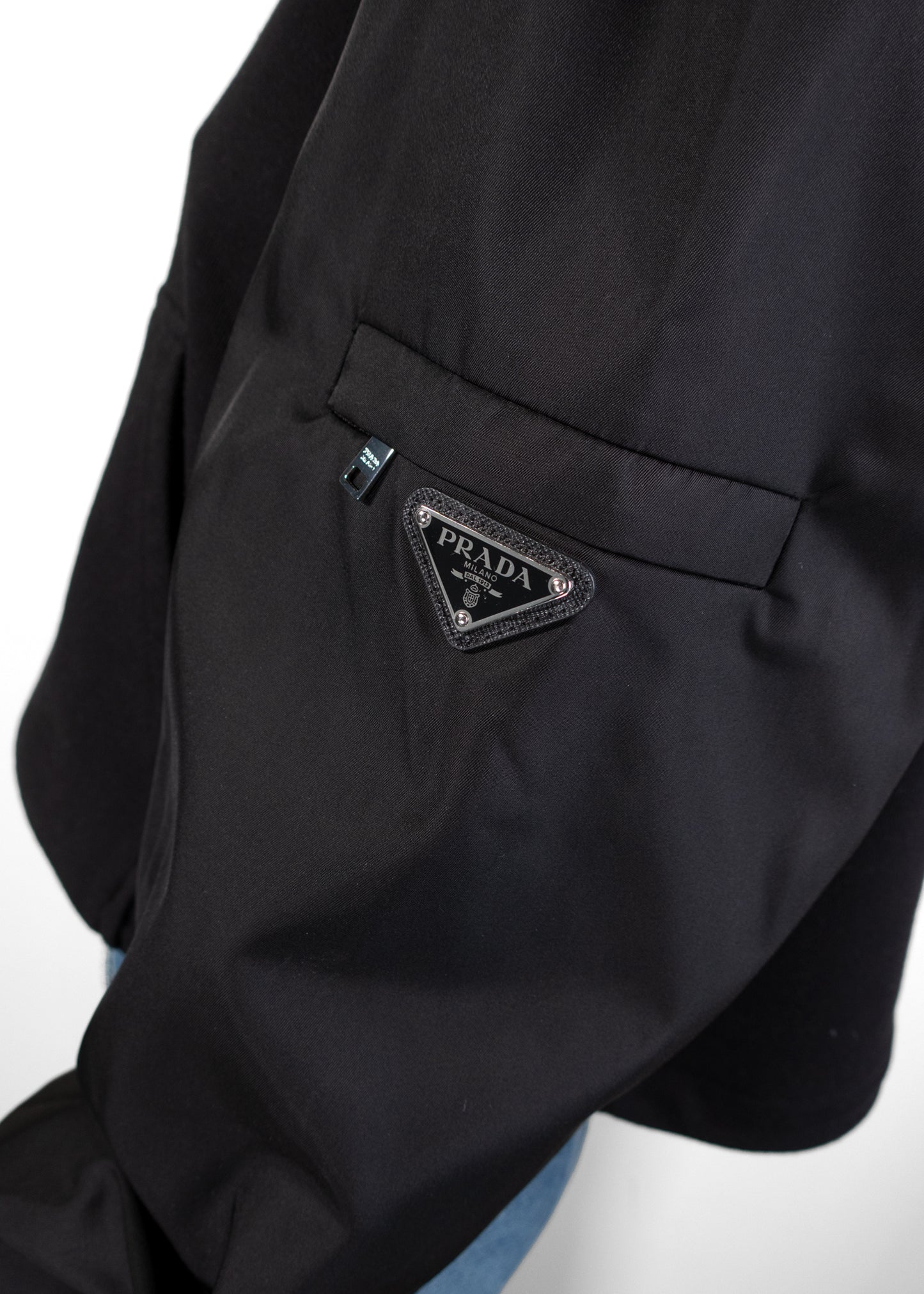 Prada Triangle Logo Cropped Hoodie Black