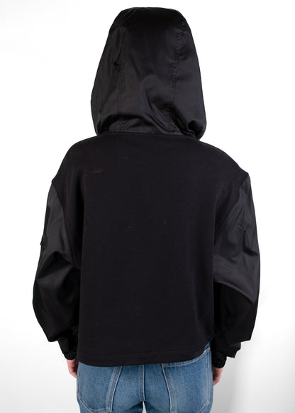 Prada Triangle Logo Cropped Hoodie Black
