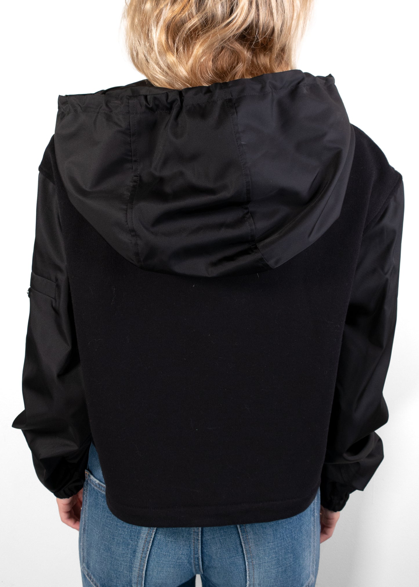 Prada Triangle Logo Cropped Hoodie Black