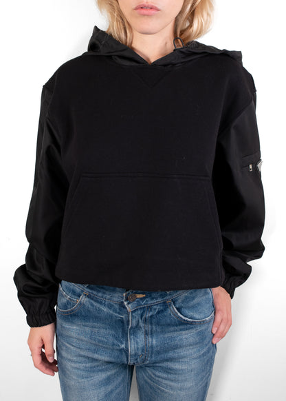 Prada Triangle Logo Cropped Hoodie Black