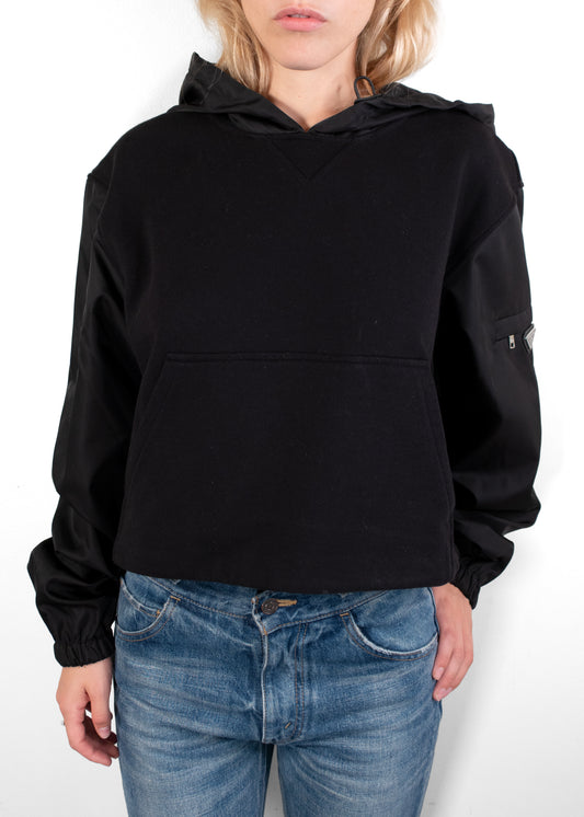 Prada Triangle Logo Cropped Hoodie Black