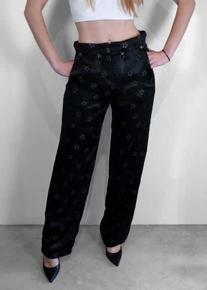 Chanel Wide Leg Black Star Pants