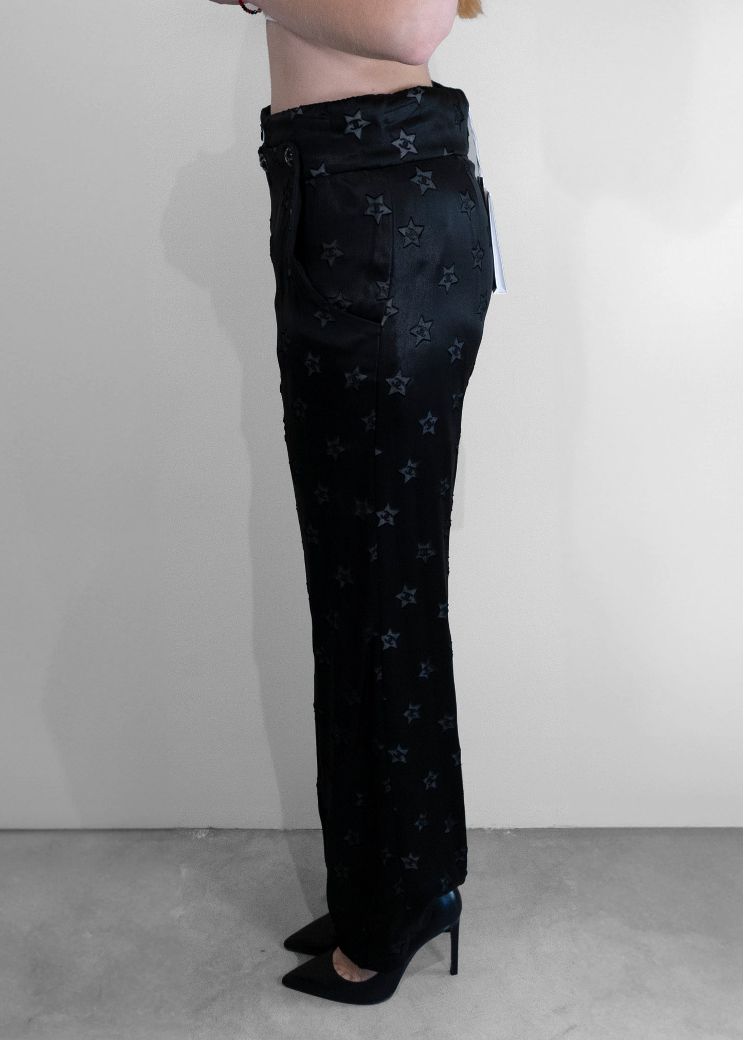 Chanel Wide Leg Black Star Pants